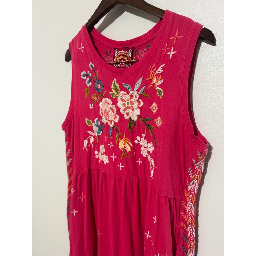 Johnny Was Ceretti Pink Embroidered Tiered Maxi Dress Womens XL Cotton J37723-4 - Picture 3 of 15
